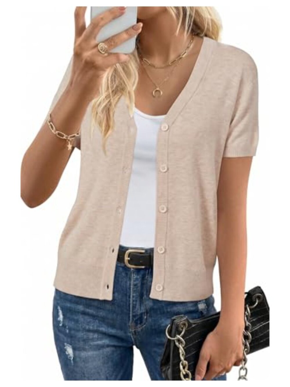 Wool Blend Short Sleeve Cardigan V Neck Button Knit Sweater Shrug